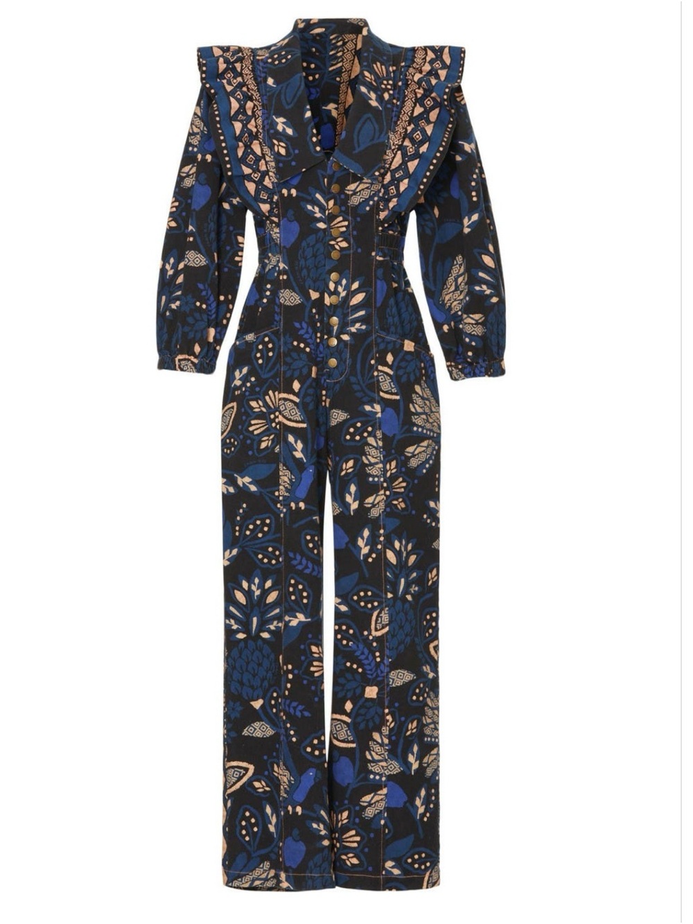 FARM Rio Macaw Forest Tropical Jumpsuit Black Blue Cotton Sz M - Picture 2 of 11